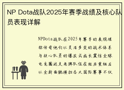 NP Dota战队2025年赛季战绩及核心队员表现详解